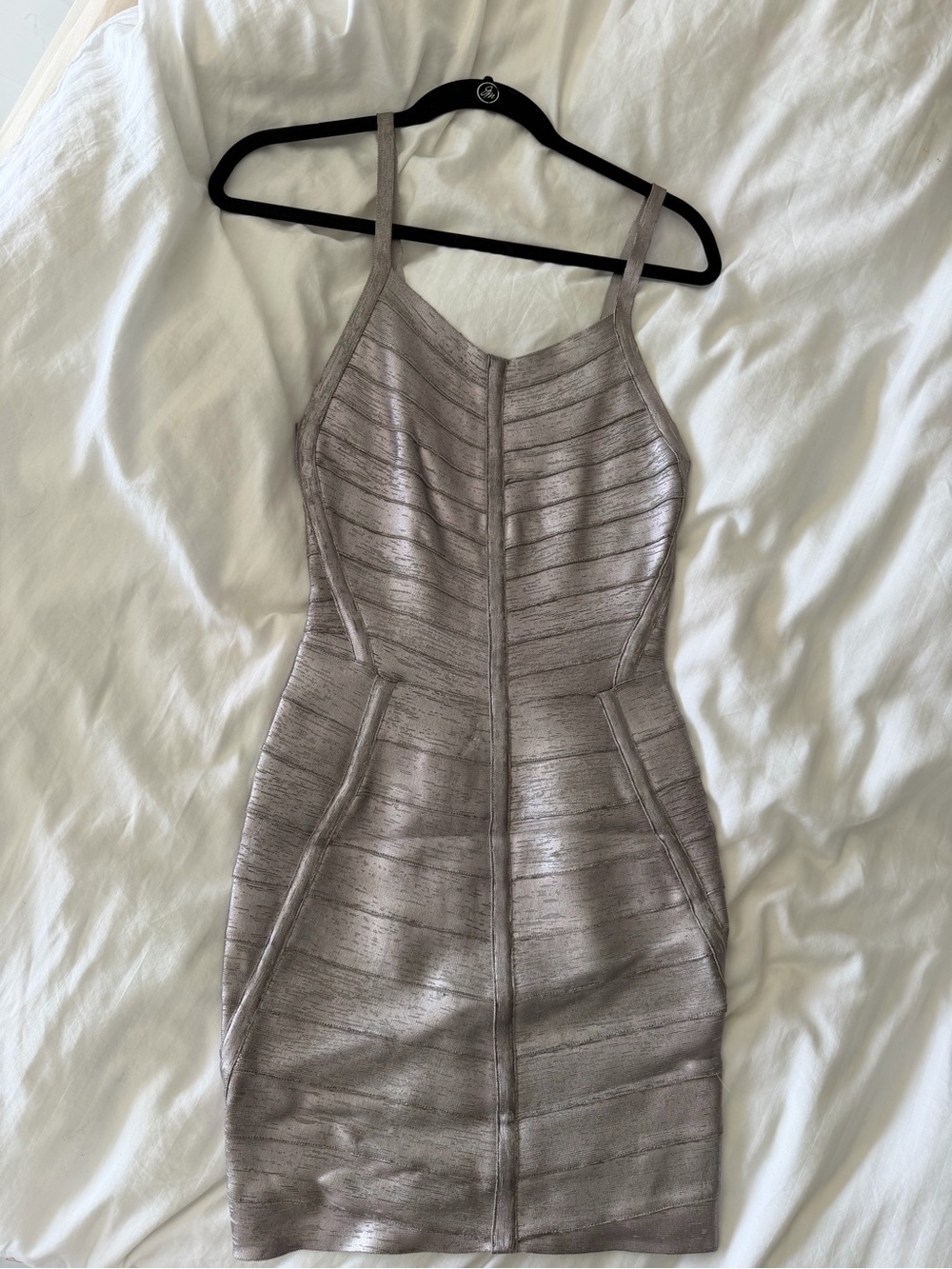 Hervé Léger Metallic Bandage Bodycon Dress — Silver